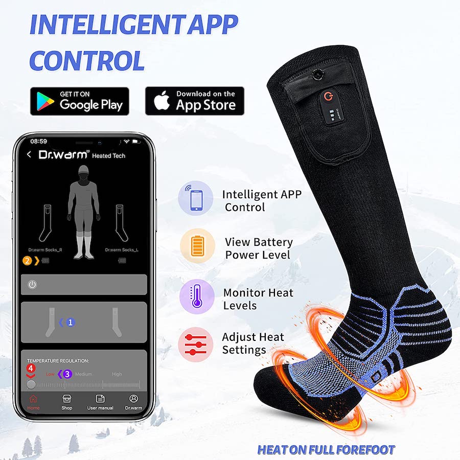 Электрические носки с подогревом - управление через мобильное приложение для смартфона
