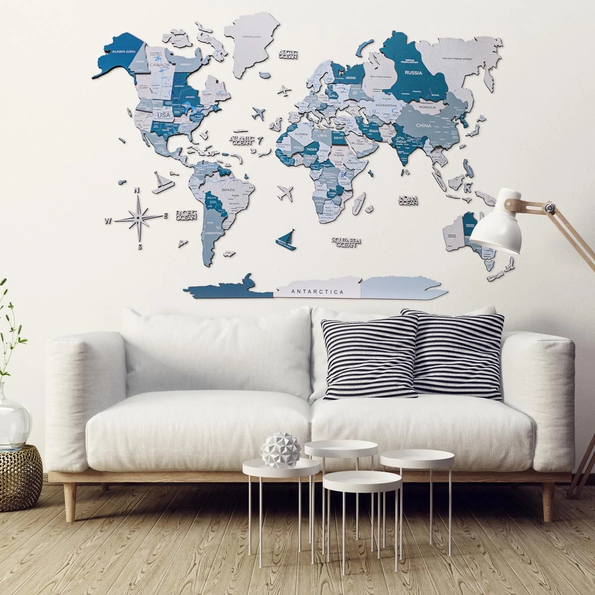 Colorfull 3D деревянная карта мира синий