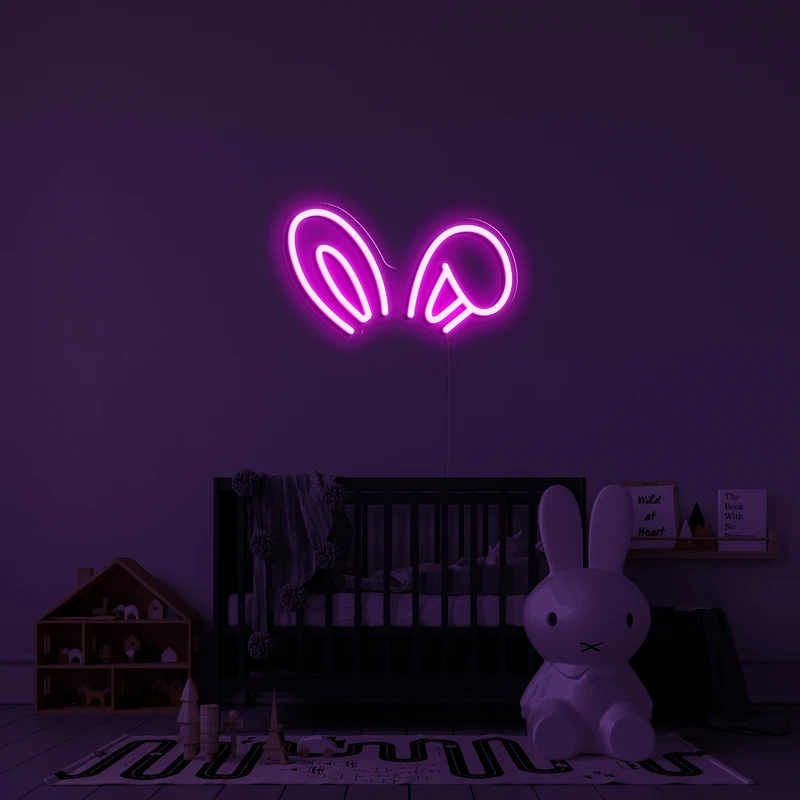 3D светящийся неоновый логотип на стене - кроличьи уши