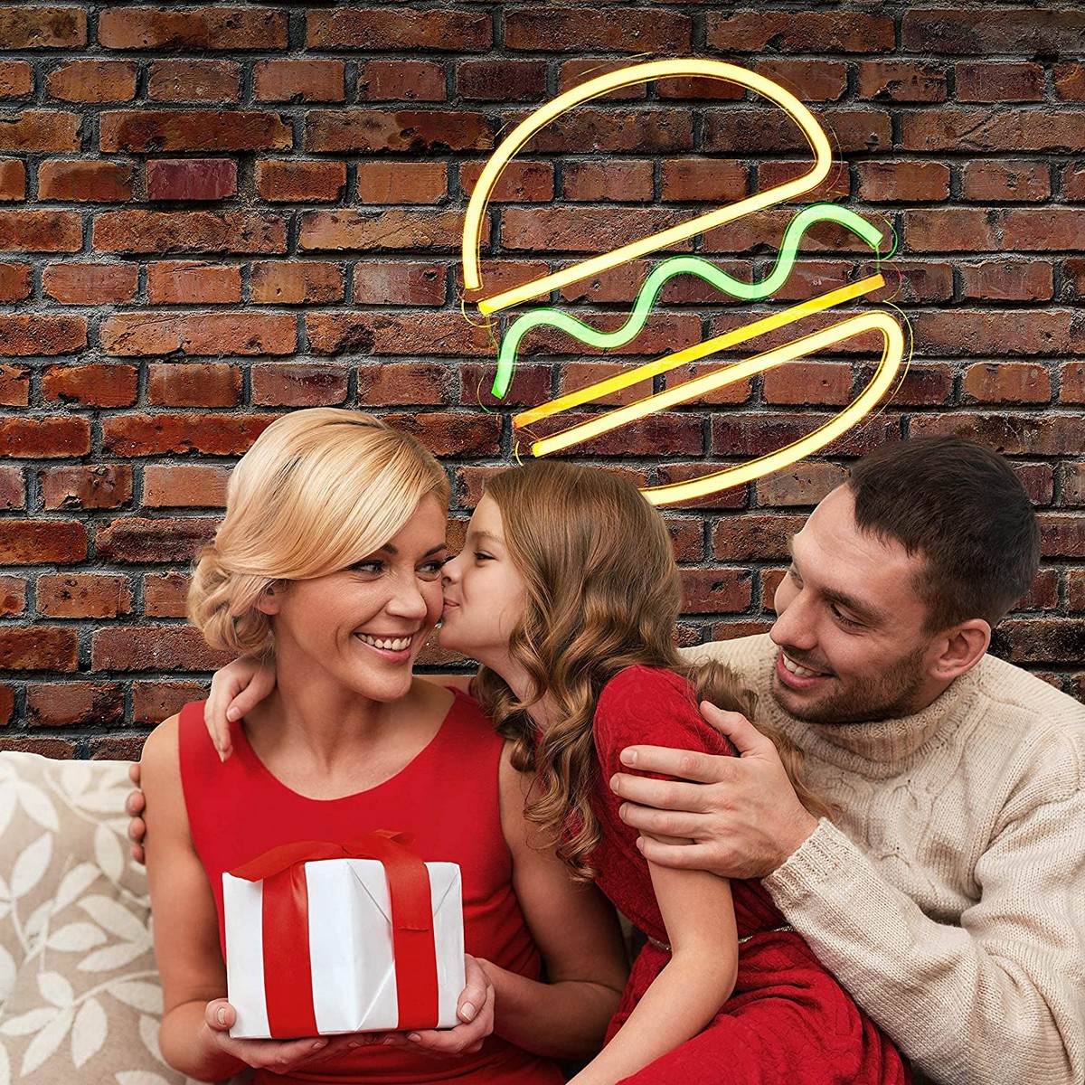 гамбургер светящийся неоновый логотип