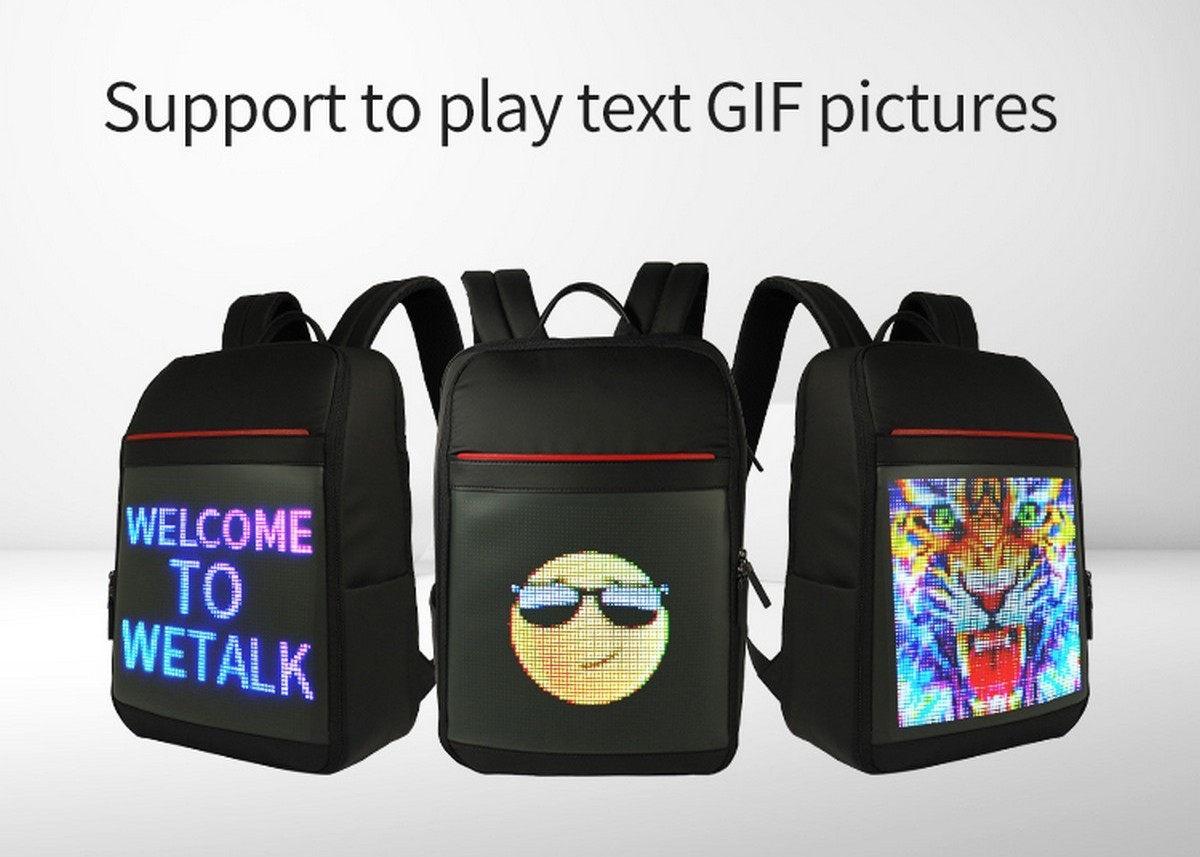 умный рюкзак со светодиодным дисплеем, воспроизведением изображения и GIF