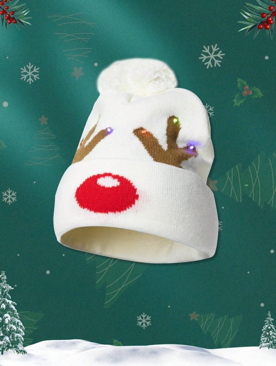 шапка новогодняя из оленьих рогов - шапка для зимы светящаяся, Рудольф