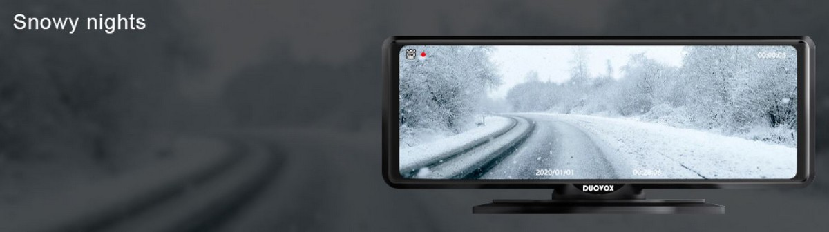лучшая автомобильная камера duovox v9 - снегопад