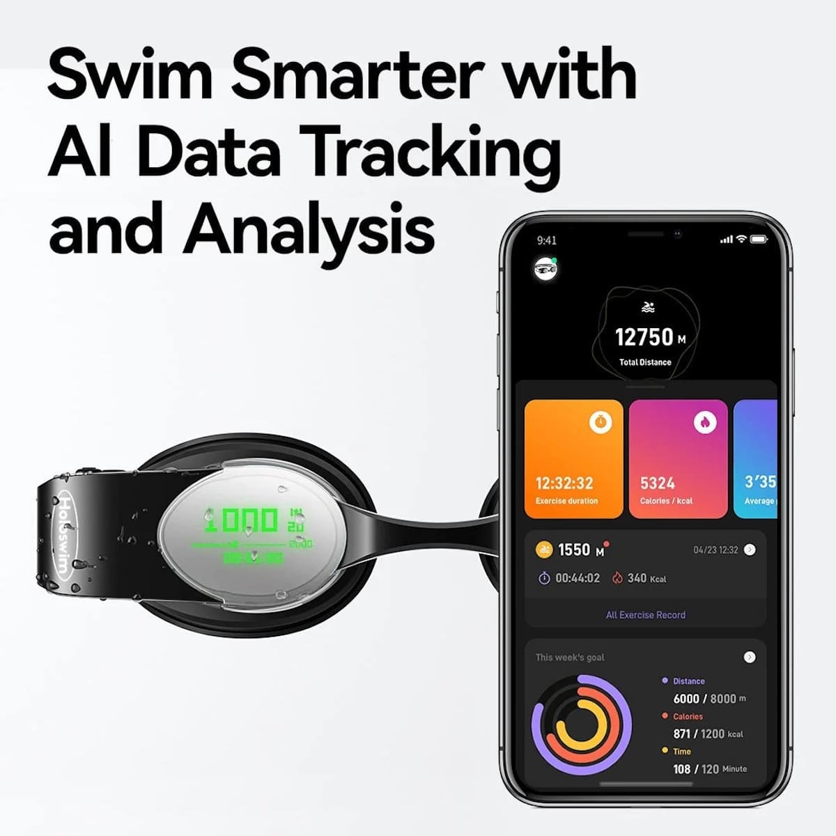 Умные очки для плавания с голографическим плаванием и приложением для смартфона