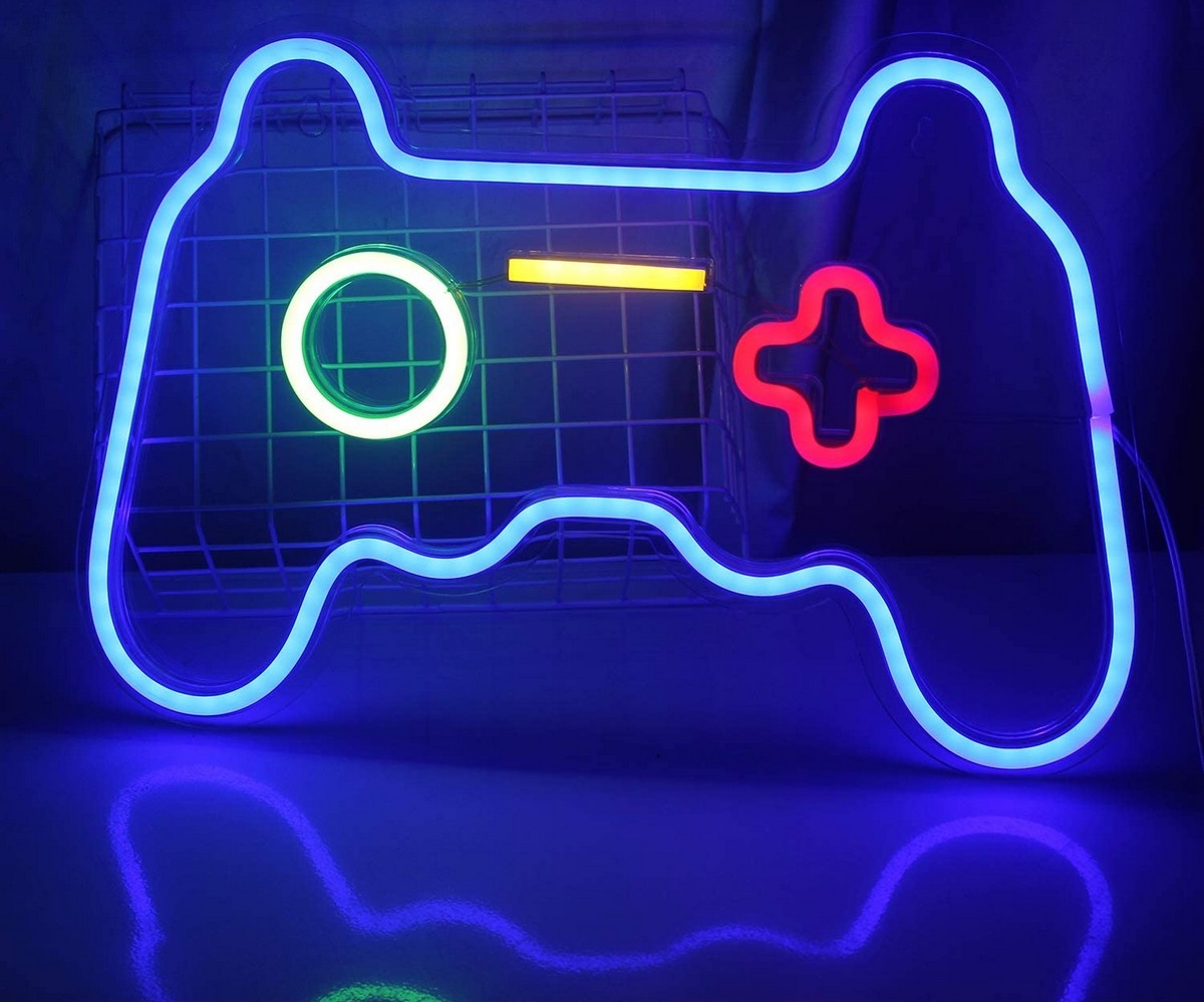 неоновый светодиодный логотип на настенном освещении - геймпад