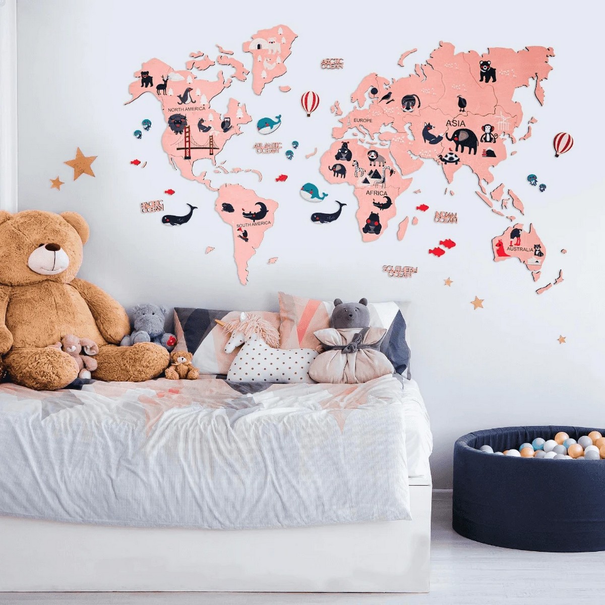 карта мира для детей - розовая