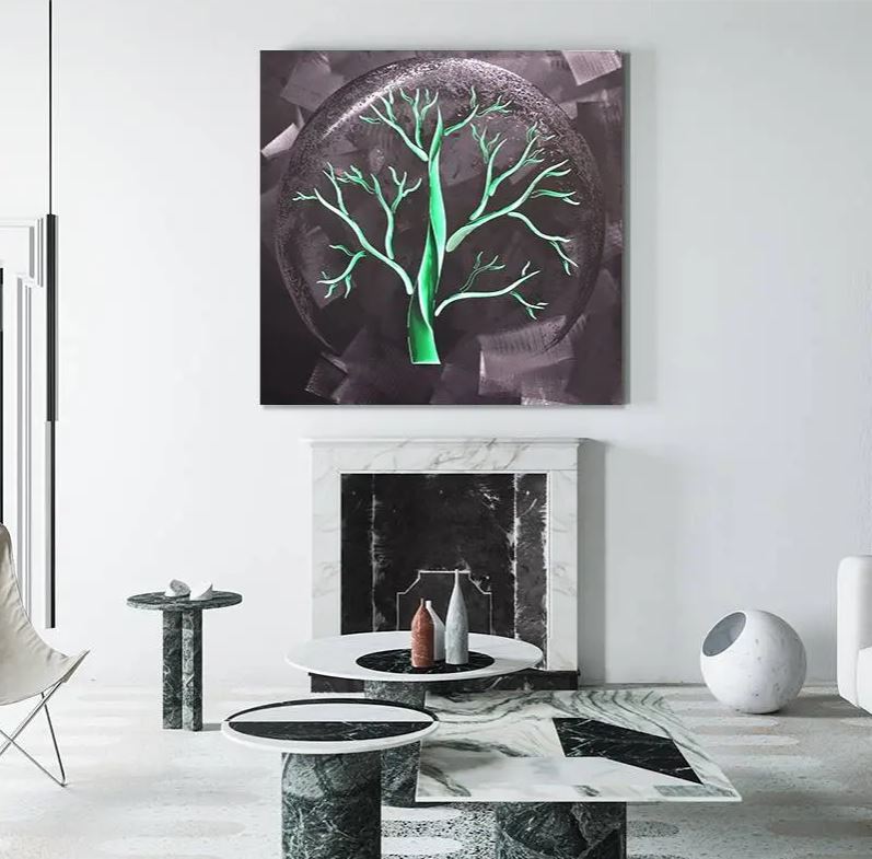 дерево жизни металлические картины серебро алюминий для стены