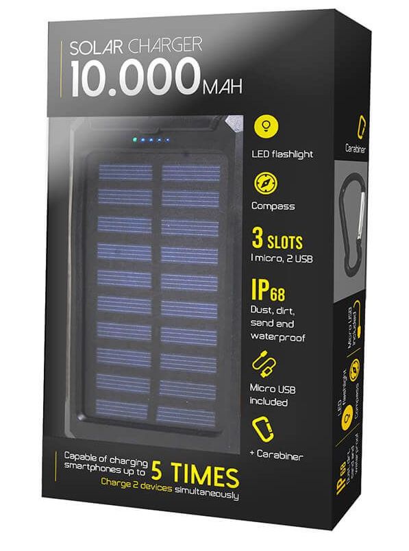 Портативное солнечное зарядное устройство 10000 мАч для мобильного телефона
