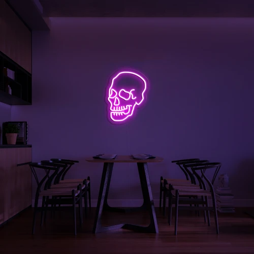 3D светящийся неоновый логотип на стене черепа