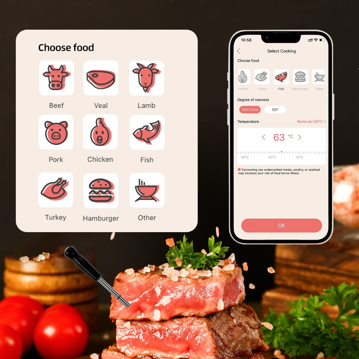 Беспроводной термометр для мяса - приложение для мобильного телефона