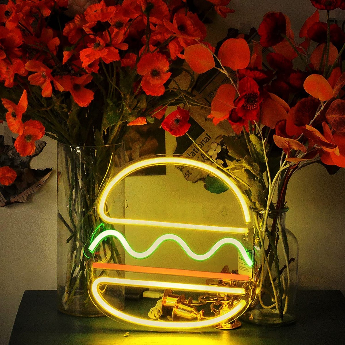 световой логотип ресторан неоновая светодиодная доска - бургер гамбургер