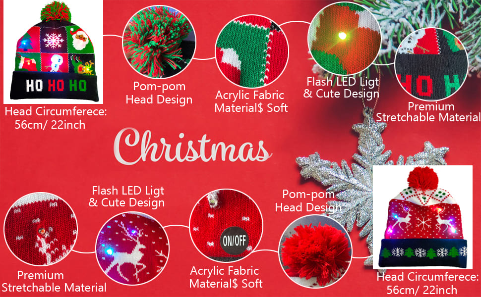 Рождественские зимние шапки с различными рисунками – светодиодная подсветка
